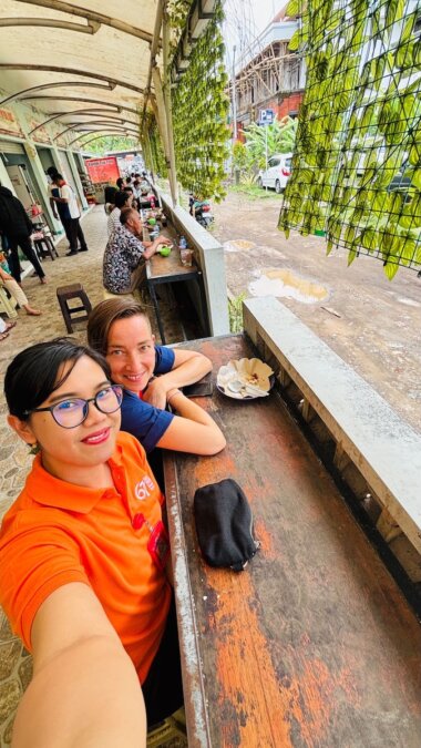 Sarah Simone and Agung Ayu at the restaurant of national hospital Bangli